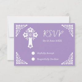 Tarjeta RSVP Cruz Floral Christening Lilac