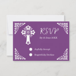 Tarjeta RSVP Cruz Floral Christening Pluma dulce