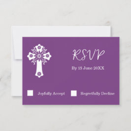 Tarjeta RSVP Cruz Floral Christening Pluma dulce