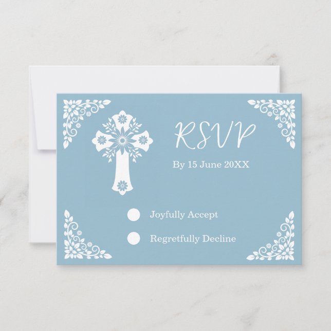 Tarjeta RSVP Cruz Floral Christour Sky Blue (Anverso)