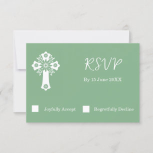 Tarjeta RSVP Cruz Floral Cromación Christine Verde