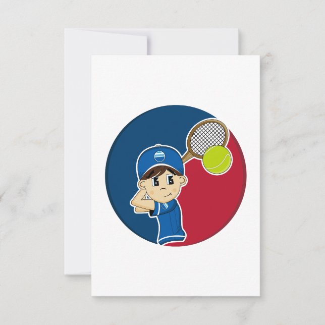 Tarjeta RSVP Cute Tennis Boy (Anverso)
