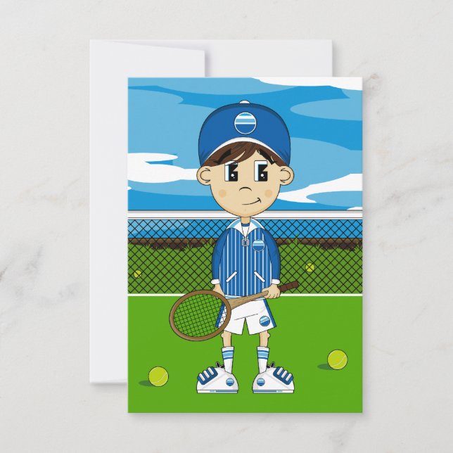 Tarjeta RSVP Cute Tennis Boy (Anverso)
