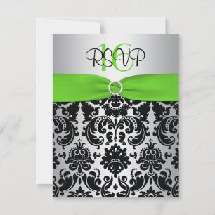 Tarjeta RSVP de 16 colores verde, plateado, negro 