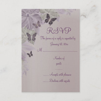 Tarjeta RSVP de 16 shimmer mariposa rosa y morada