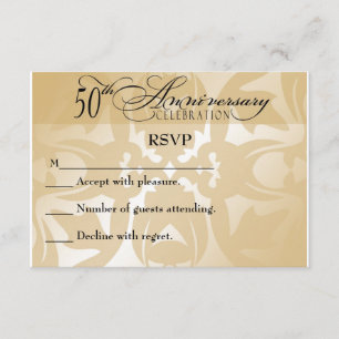 Tarjeta RSVP de 50 Aniversario Elegante de Damask