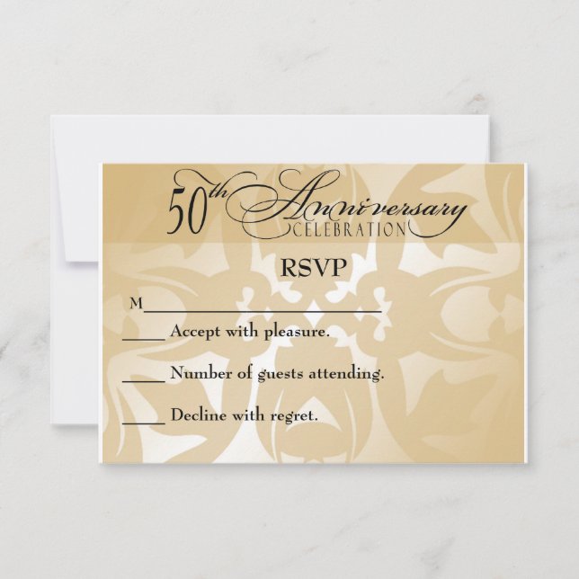 Tarjeta RSVP de 50 Aniversario Elegante de Damask (Anverso)