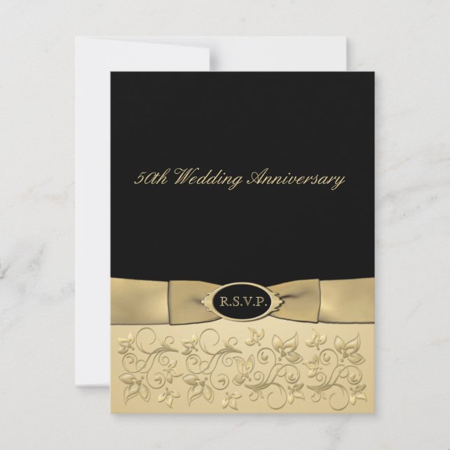 Tarjeta RSVP de 50 Aniversario IMPRESIONADA RIBBON (Anverso)
