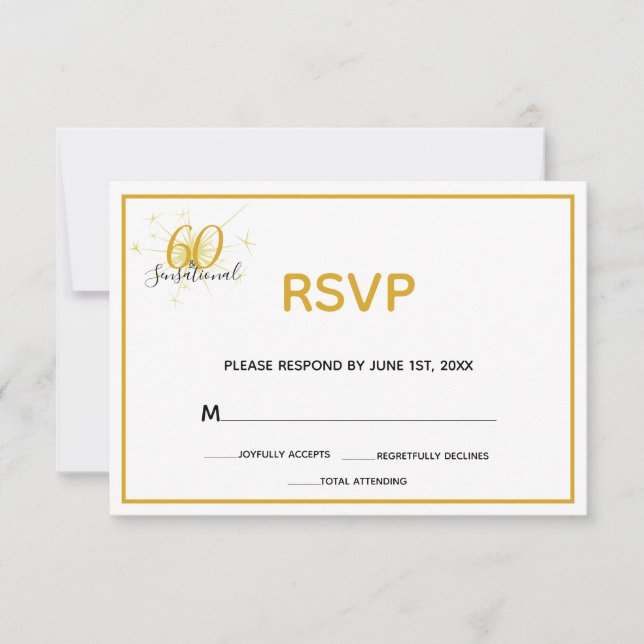 Tarjeta RSVP de 60 y 60 años SENSACIONAL (Anverso)