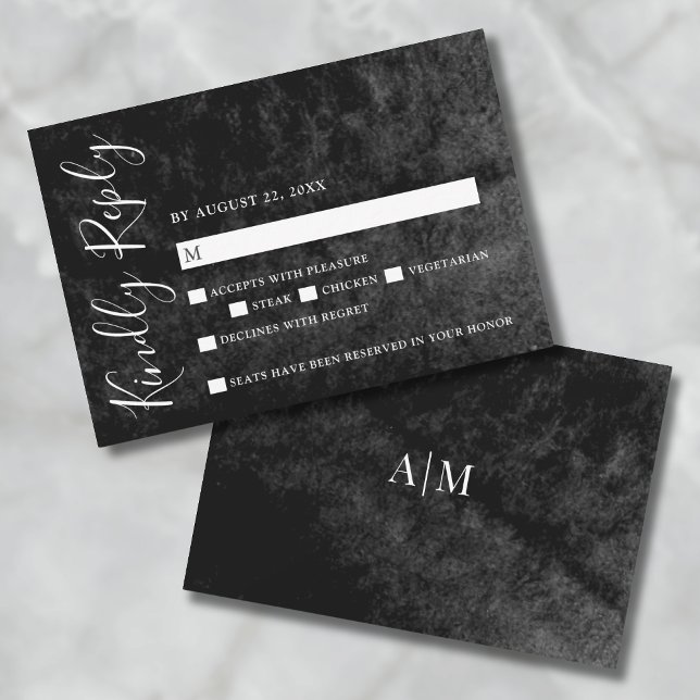 Tarjeta RSVP de acuarela de boda blanca y negra (Watercolor Black And White Wedding RSVP Card )