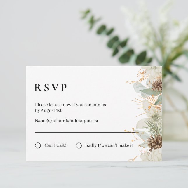 Tarjeta RSVP de acuarela rústica de invierno (Anverso de pie)