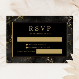 Tarjeta RSVP de agrimenado de mármol dorado negro