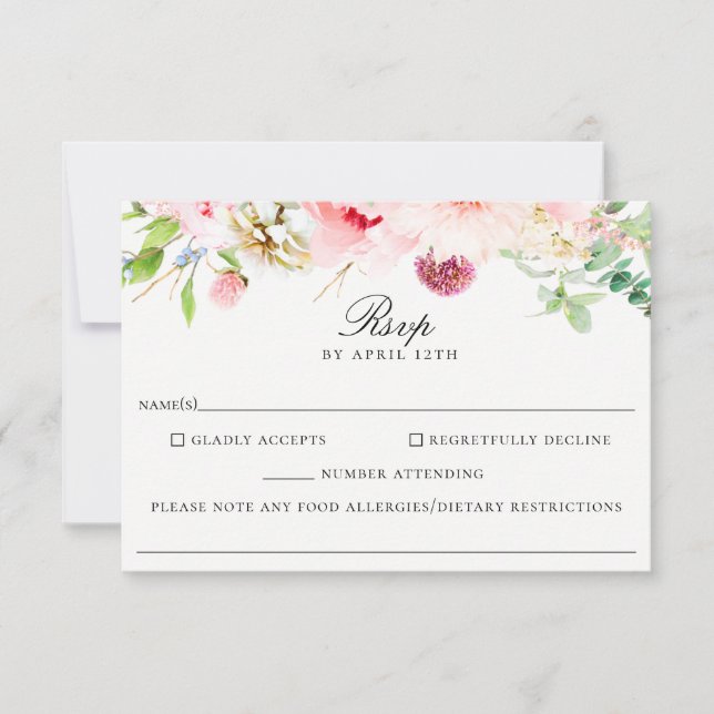 Tarjeta RSVP de alergia alimentaria de Boda floral (Anverso)
