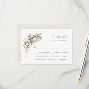Tarjeta rsvp de algodón y eucalipto bohemio