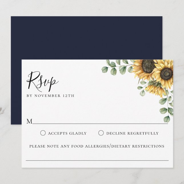 Tarjeta RSVP de Alimentos para Boda Floral de gira (Anverso / Reverso)
