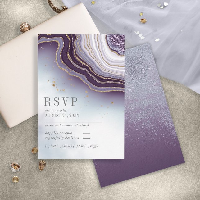 Tarjeta RSVP de Amethyst ID825 Boda Crystal Agate (Subido por el creador)