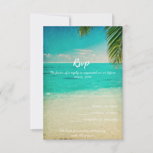 Tarjeta RSVP de Amor y Boda de Playa (Anverso)