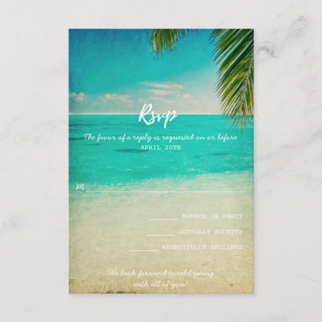 Tarjeta RSVP de Amor y Boda de Playa (Anverso)