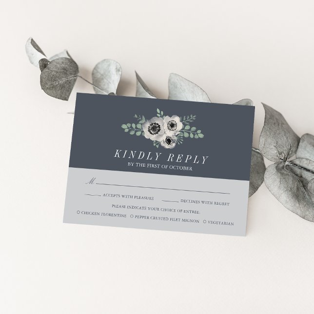 Tarjeta RSVP de Anemone y Eucalyptus con opción de (Subido por el creador)