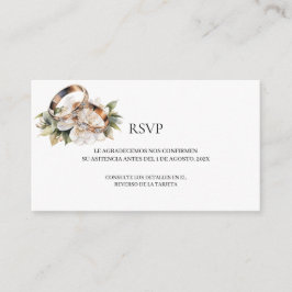 Tarjeta RSVP de anillo de boda dorado