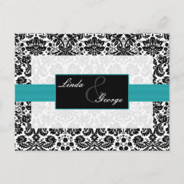 tarjeta Rsvp de aqua damask Wedding