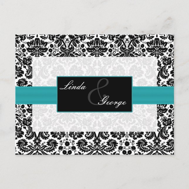 tarjeta Rsvp de aqua damask Wedding (Anverso)
