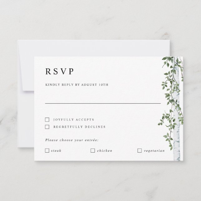 Tarjeta RSVP de árbol de birch con Boda de prefere (Anverso)