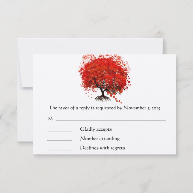 Tarjeta RSVP de Árbol de Corazón Rojo con Lafed (Reverso)