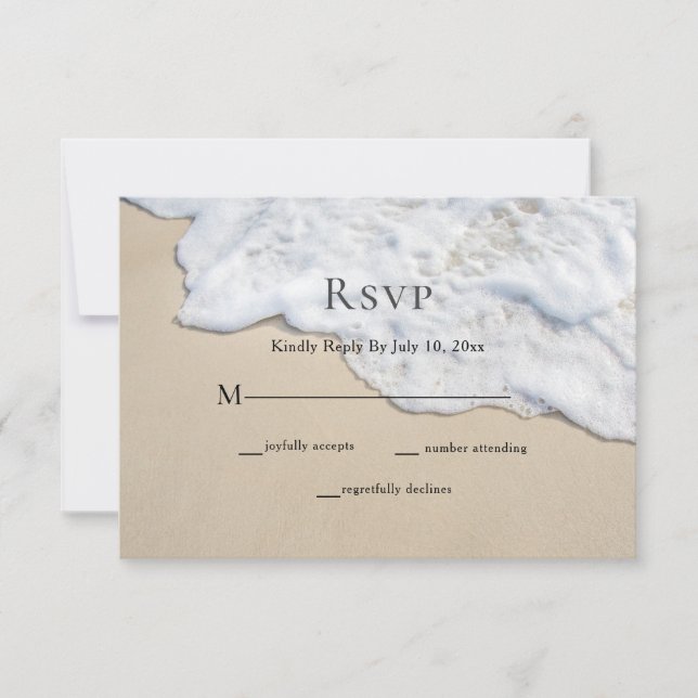Tarjeta RSVP de Arena y Espuma de Playa (Anverso)