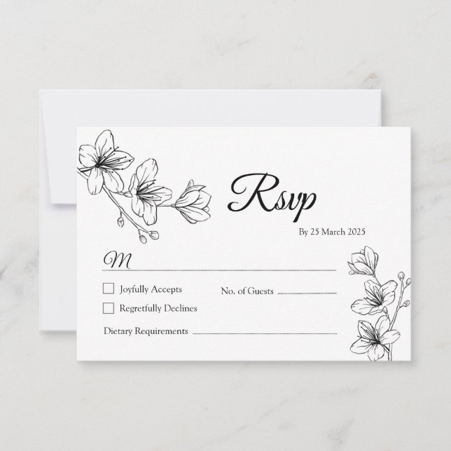 Tarjeta RSVP de arte de la línea floral blanca min (Anverso)