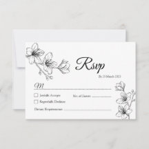 Tarjeta RSVP de arte de la línea floral blanca min