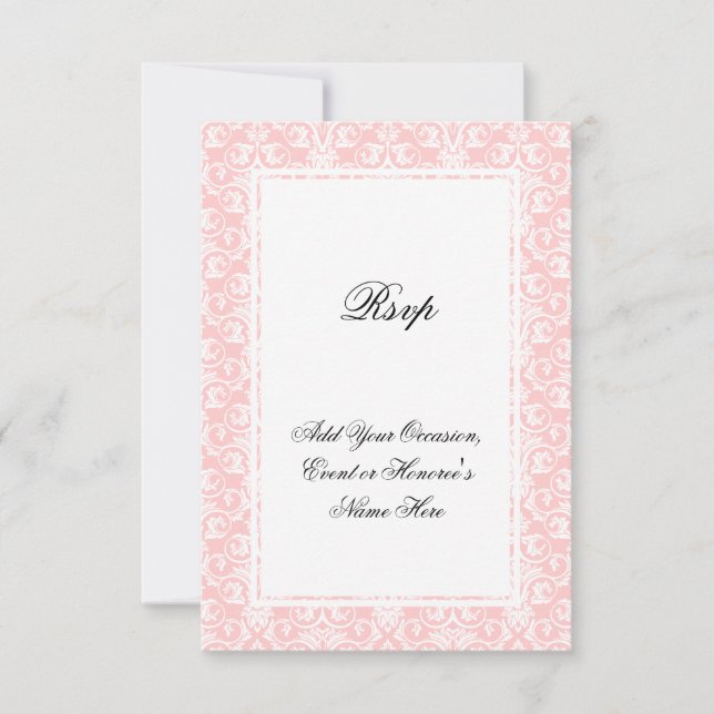 Tarjeta RSVP de asignación de Damasco rosa y blanc (Anverso)