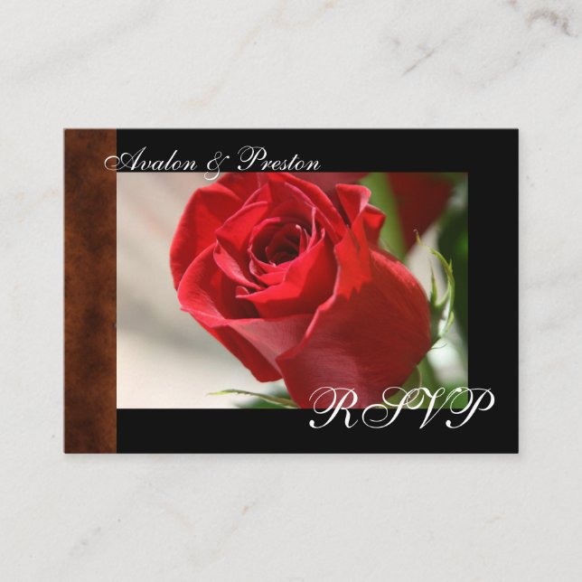 Tarjeta RSVP de aspecto clásico de Rosa y cuero (Anverso)