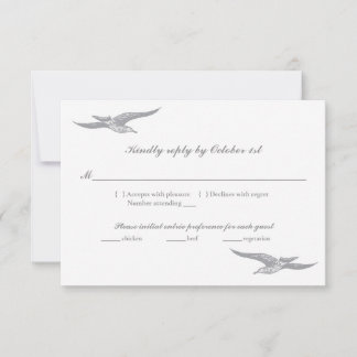Tarjeta RSVP de ave marina para boda costero