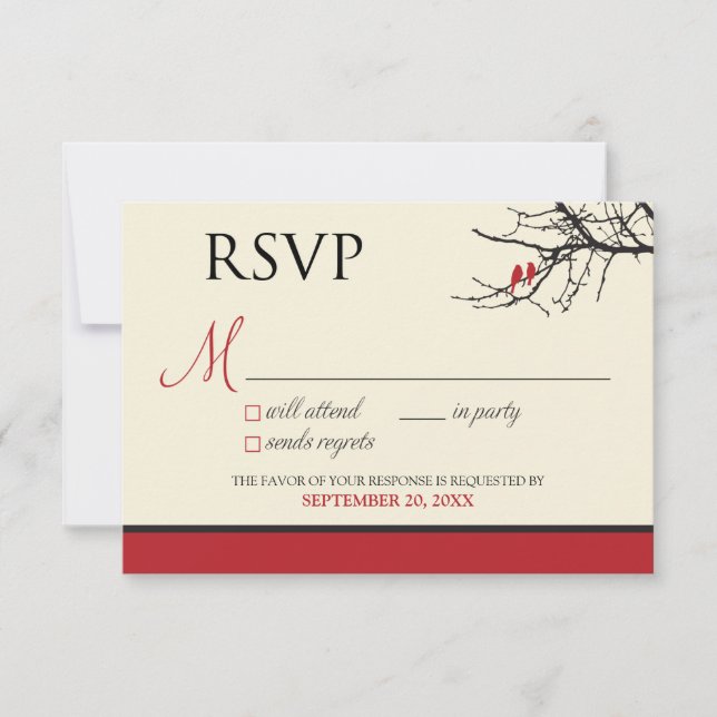 Tarjeta RSVP de Aves Amores (negro/rojo) ::PERSONA (Anverso)