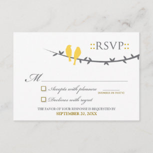 Tarjeta RSVP de Aves de Amor (amarillo y blanco)
