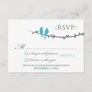 Tarjeta RSVP de Aves de Amor (aqua y blanco)