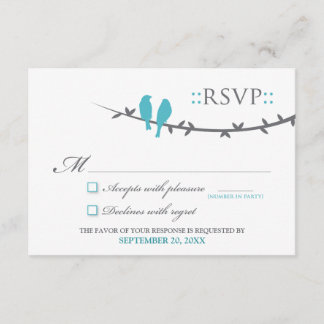 Tarjeta RSVP de Aves de Amor (aqua y blanco)