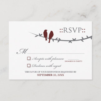 Tarjeta RSVP de Aves de Amor (arándano y blanco)