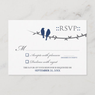 Tarjeta RSVP de Aves de Amor (azul marino y blanco