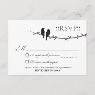 Tarjeta RSVP de Aves de Amor (blanco y negro)