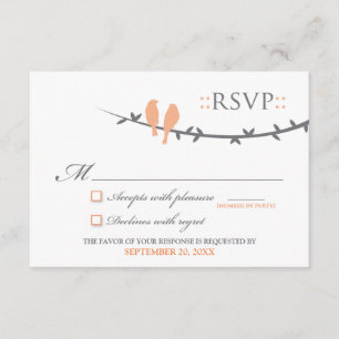 Tarjeta RSVP de Aves de Amor (coral y blanco)