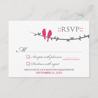 Tarjeta RSVP de Aves de Amor (fucsia y blanco)