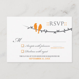 Tarjeta RSVP de Aves de Amor (naranja y blanco)