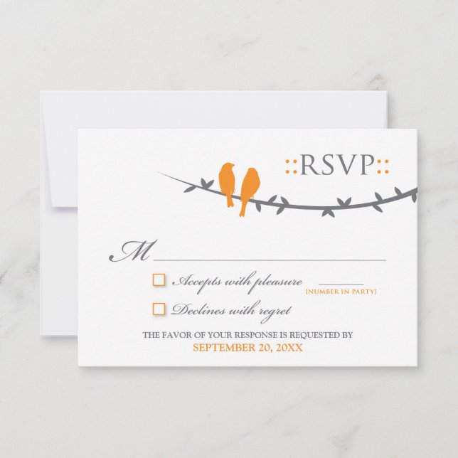 Tarjeta RSVP de Aves de Amor (naranja y blanco) (Anverso)