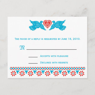 Tarjeta RSVP de Aves de Amor - rojo y azul