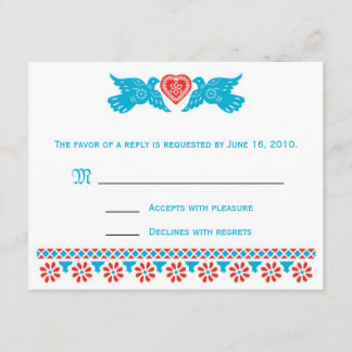 Tarjeta RSVP de Aves de Amor - rojo y azul