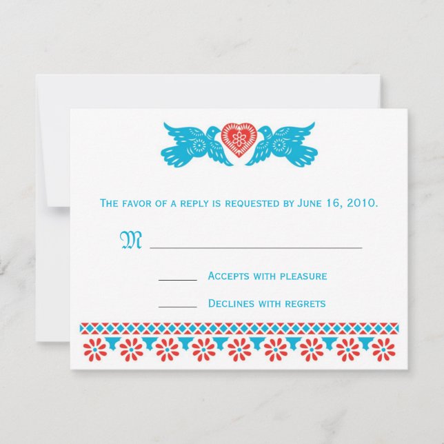 Tarjeta RSVP de Aves de Amor - rojo y azul (Anverso)