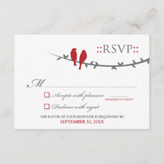 Tarjeta RSVP de Aves de Amor (rojo y blanco)