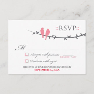 Tarjeta RSVP de Aves de Amor (rosa y blanco)